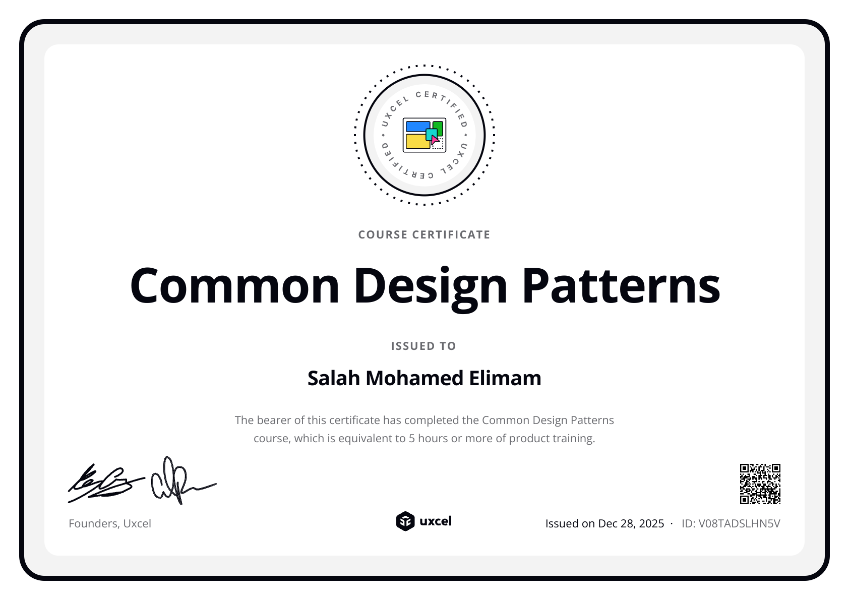 Salah Mohamed Elimam's certificate